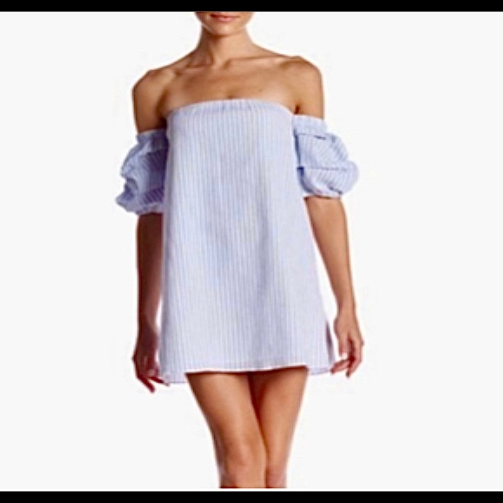 Rampage Seersucker Mini with Puff Ruffle Sleeve Tunic Dress Size M